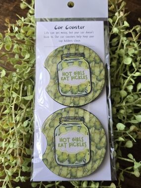 Hot Girls Eat Pickles Green Car Coasters